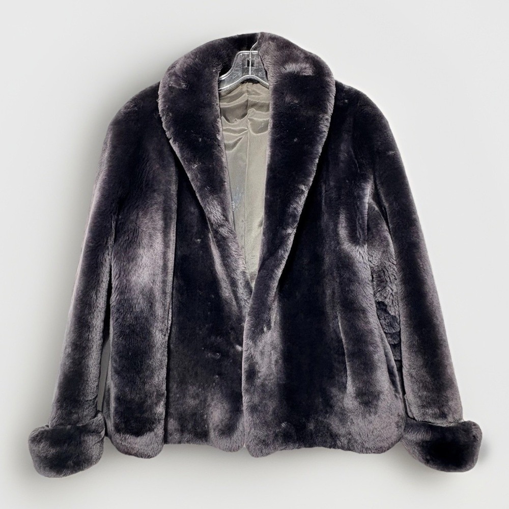 VTG Kerrybrooke Sears Faux Fur Jacket Gray Plush Coat Mob Wife Glam M/L